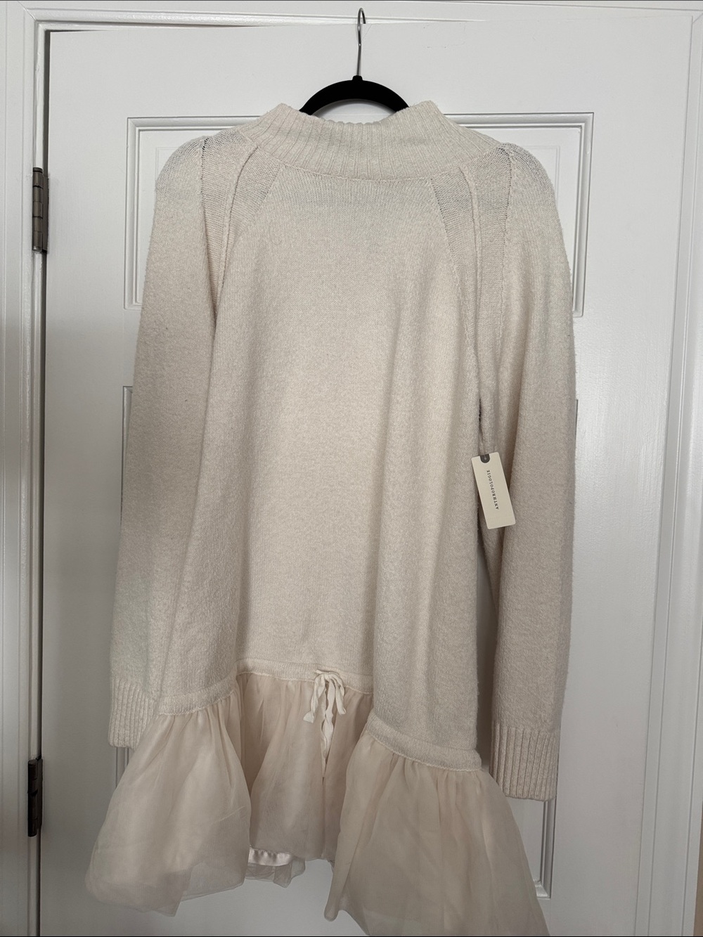 Anthropologie Cream Ruffle-Hem dress